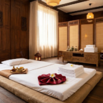 Sala de tractament tradicional a Ritual Thai Spa preparada per a un massatge tailandès.