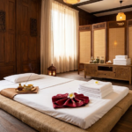 Sala de tratamiento tradicional en Ritual Thai Spa preparada para un masaje tailandés.
